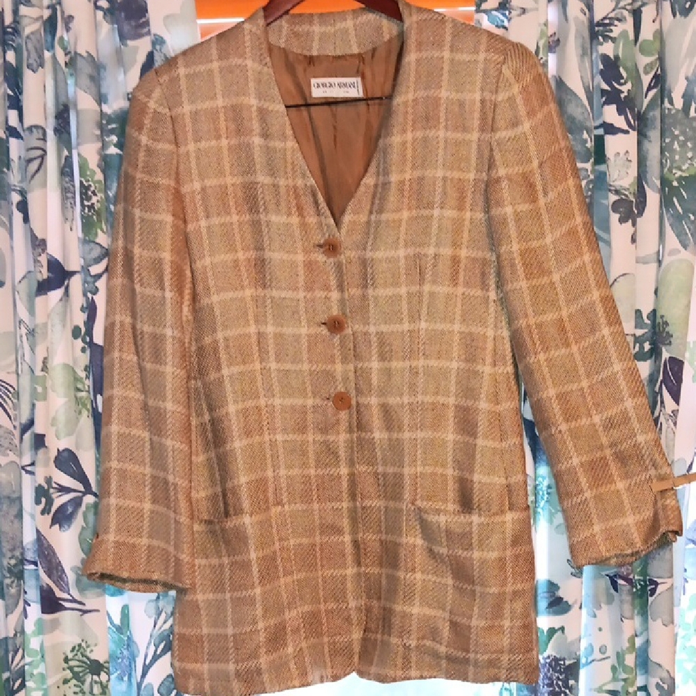 Giorgio Armani Vintage Tan and Brown Plaid Blazer